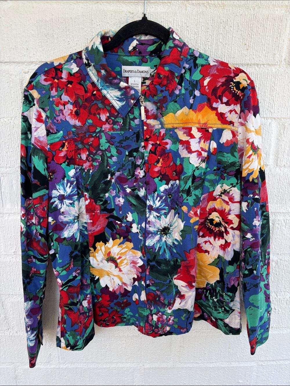 Drapers & Damons Floral Zip-Front Bright Cotton Jacket sz L